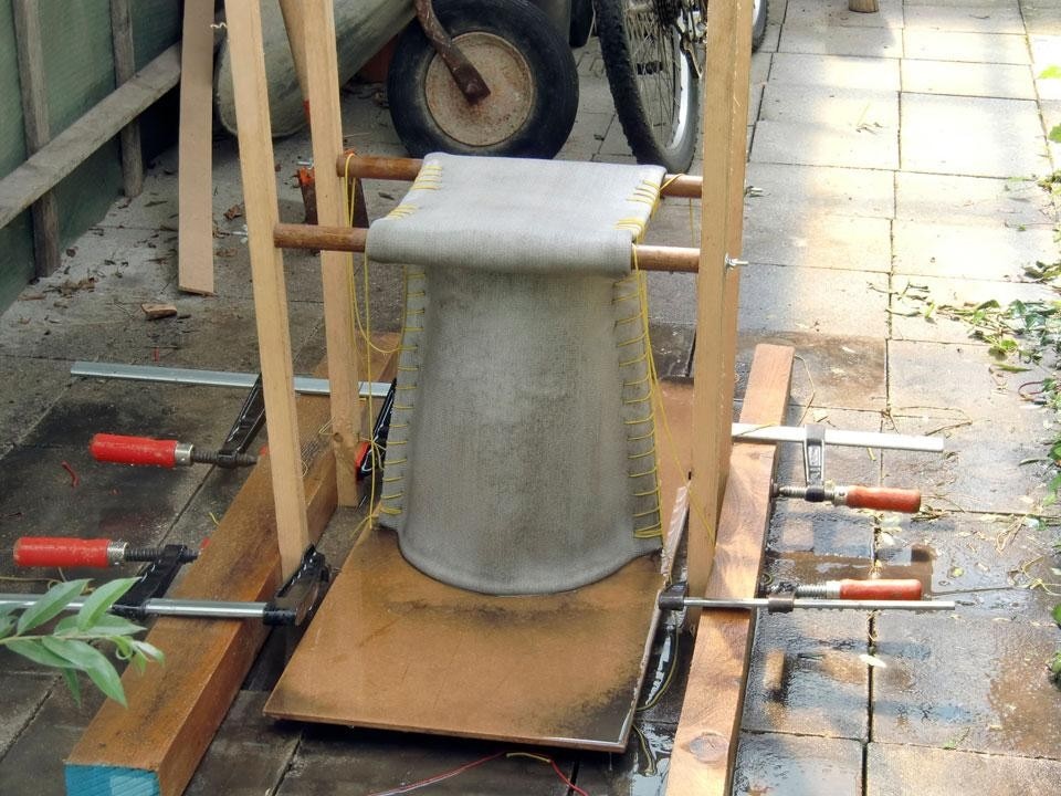 Stitching Concrete by Florian Schmid: once the fabric, which is steeped in concrete, is given shaped and watered, it needs only 24 hours to harden and can then bear heavy loads Stitching Concrete by Florian Schmid: once the fabric, which is steeped in concrete, is given shaped and watered, it needs only 24 hours to harden and can then bear heavy loads