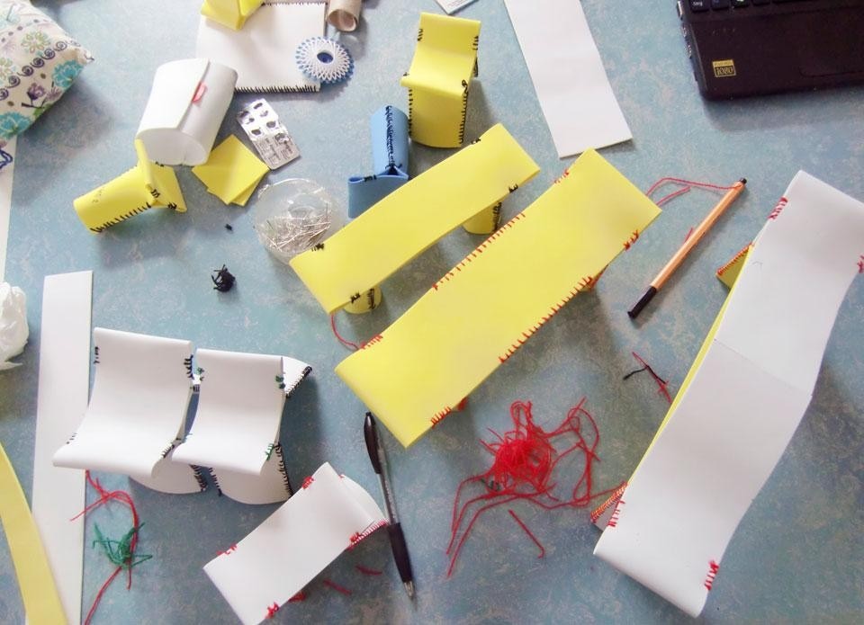 Stitching Concrete by Florian Schmid: final mock-ups thin foam rubber simulated the abilities of the real material as best Stitching Concrete by Florian Schmid: final mock-ups thin foam rubber simulated the abilities of the real material as best