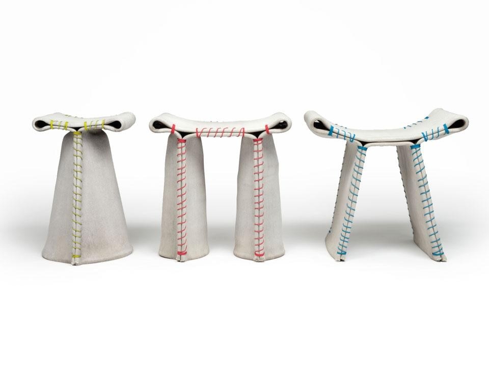 Stitching Concrete by Florian Schmid: the stools are designed for indoor and outdoor use