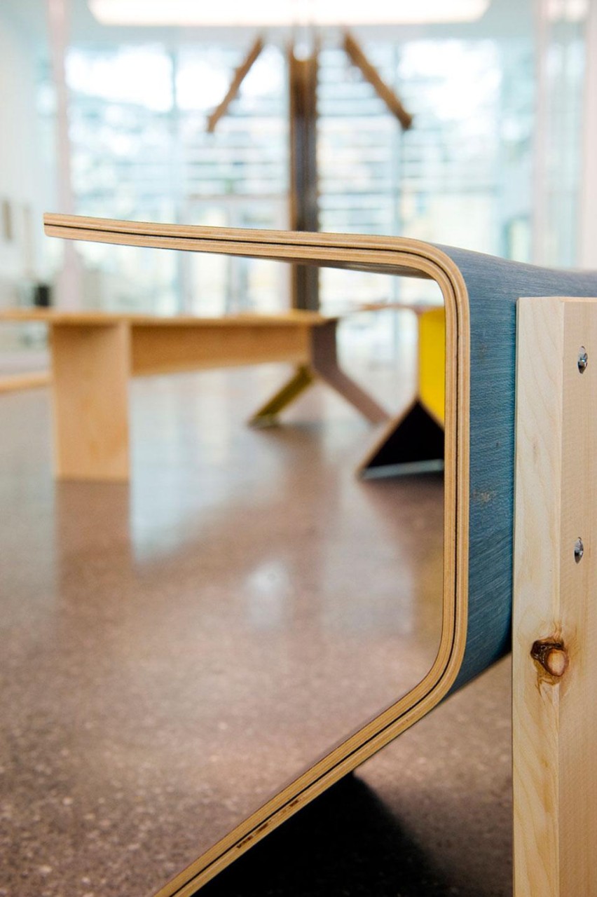 Detail of one of the plywood seats