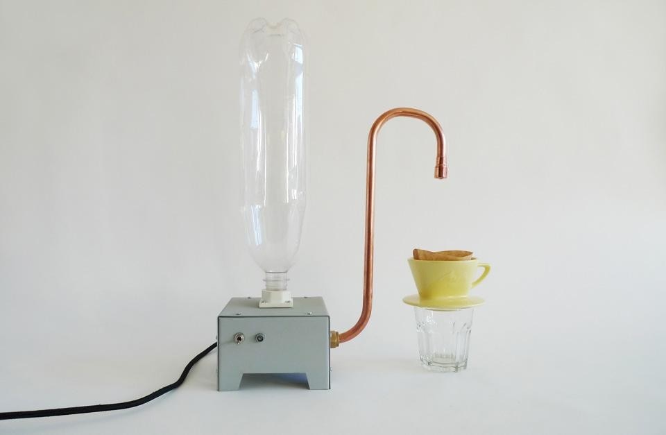 Openstructures (Thomas Lommée, Jesse Howard), <em>OS Waterboiler</em>, Steel, copper, polyamide, electric heating element & control switch and reclaimed plastic bottle 