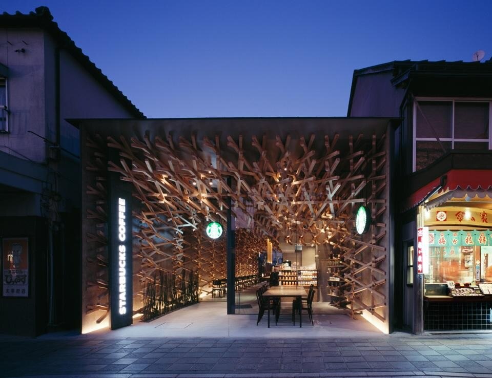 Kengo Kuma & Associates, Starbucks Coffee shop at Dazaifu Tenmangu Omotesando