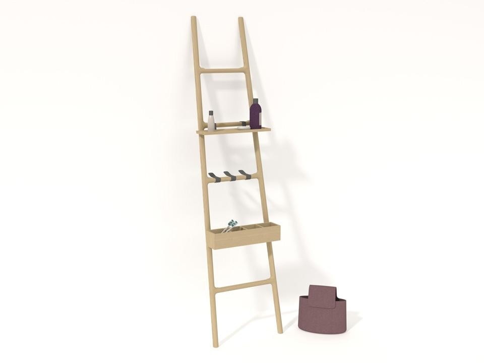 SmithMatthias, <em>Tilt</em>, 
a versatile oak ladder to hang clothes or towels. Can to be completed with holders in wood, metal or felt
