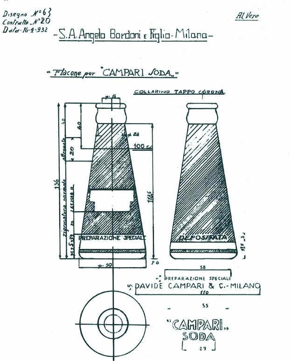 Diagram for the original Camparisoda bottle Diagram for the original Camparisoda bottle