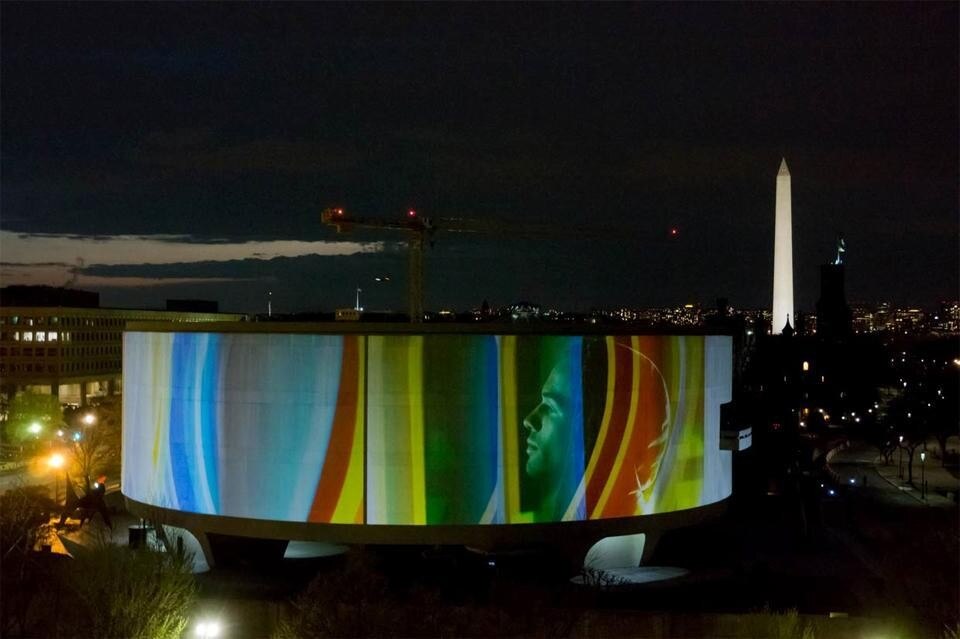 Top: Mehrdad Hadighi of Studio for Architecture and Tsz Yan Ng, Lafayette 148 building in Shantou. Above: Doug Aitken, <em>Song 1</em>, 2012. Courtesy Hirshhorn Museum e Sculpture Garden, Smithsonian Institution e 303 Gallery