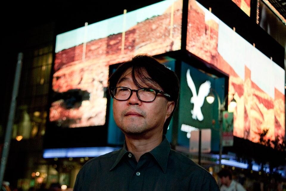 Seoungho Cho at Times Square, New York. Photo by Ka-Man Tse for the Times Square Alliance