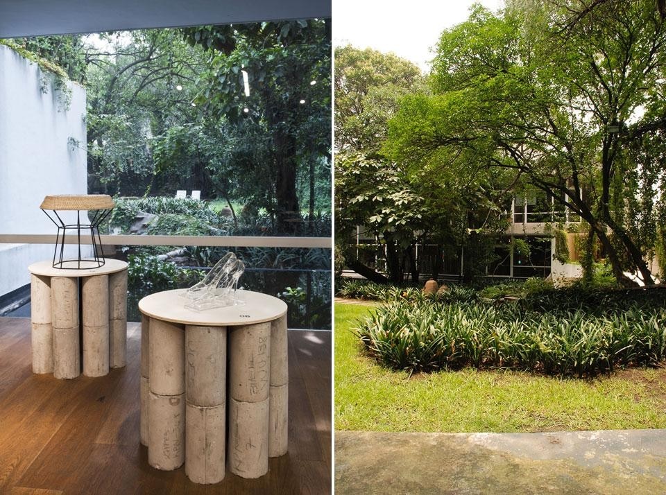 Left: View from main gallery to garden; Right: View from garden