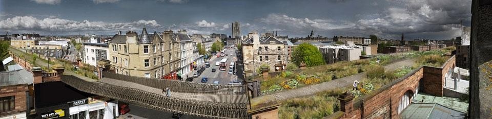 Biomorphis, Leith Walk, new green bridge for pedestrians and bikes, Edinburgh, Scotland 2012
