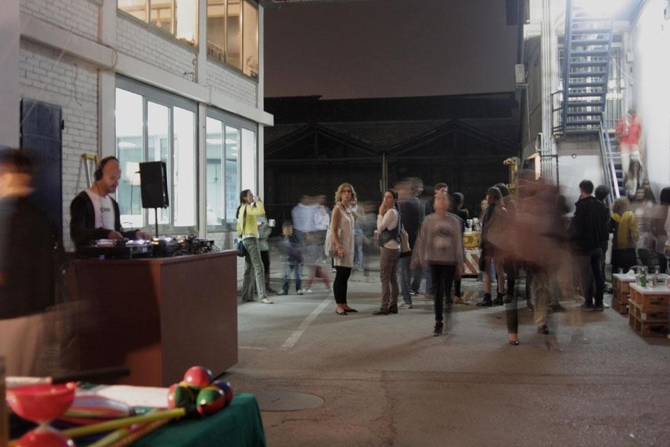 Opening: Luca Massimo Barbero, photo by Reed young. Above: dj set in via Pila's studios, Marghera. Photo Nadia D'Agnone