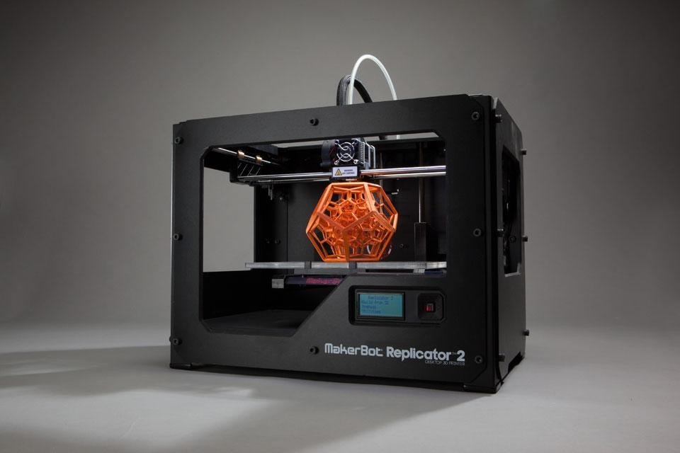 MakerBot, <em>Replicator 2</em>.
This fourth generation 3D printing machine from MarkerBot has a massive
410 cubic inch build volume and is the easiest, fastest, and most affordable
tool for making professional quality models at home