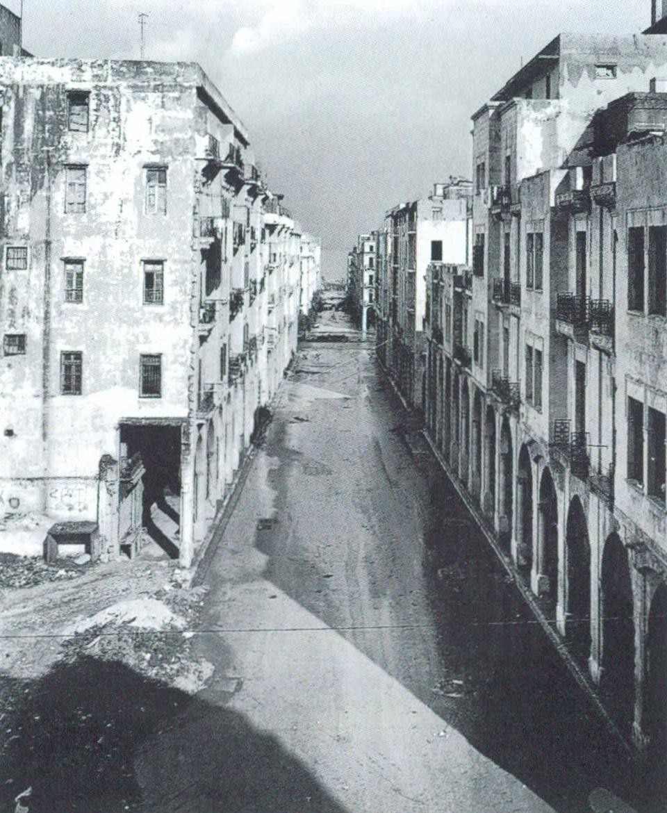 Beirut's Rue Maarad, photographed by Gabriele Basilico in 1993. From the pages of Domus 748 / April 1993