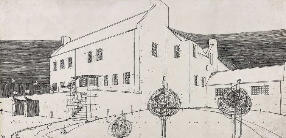 Charles Rennie Mackintosh, Windy Hill, perspective drawing in ink, 1900. © Glasgow School of Art