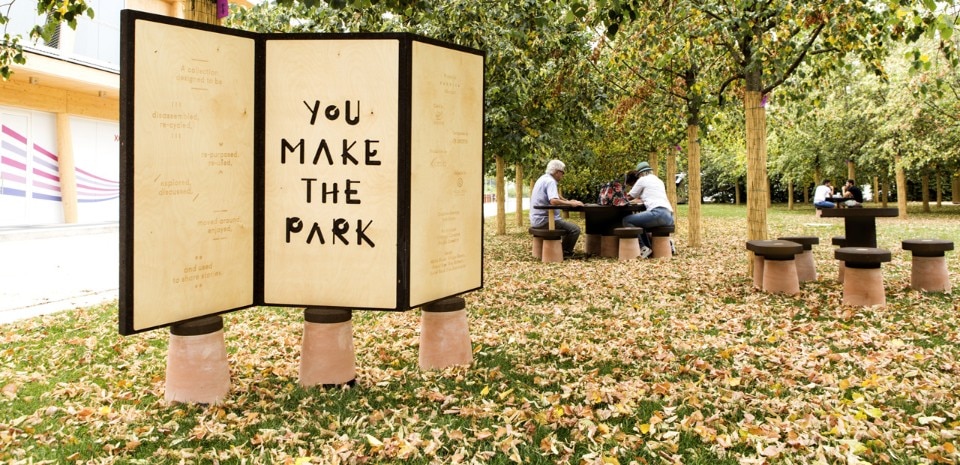Fabrica, You make the park. Vista dell'installazione a Piazza dei Tigli, Expo Milano 2015