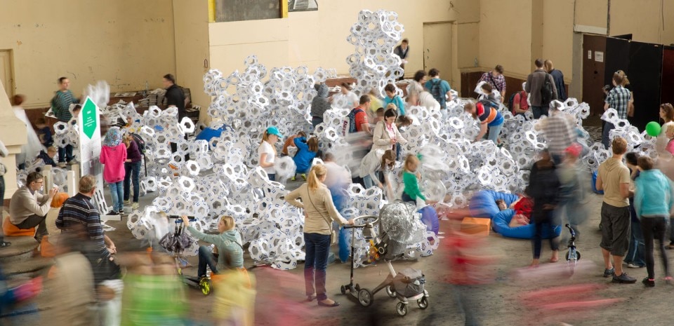 Collective Paper Aesthetics, installation for the "Polytech" Festival 2015, The Polytechnic Museum, Moscow 