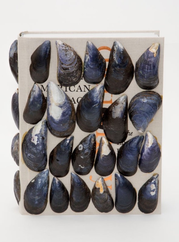 Lina Viste Grønli, <i>Dictionary</i>, 2015 book and mussel shells. Courtesy the artist, Gaudel de Stampa, Paris, and Christian Andersen, Copenhagen. Photo: Jonathan Sachs
