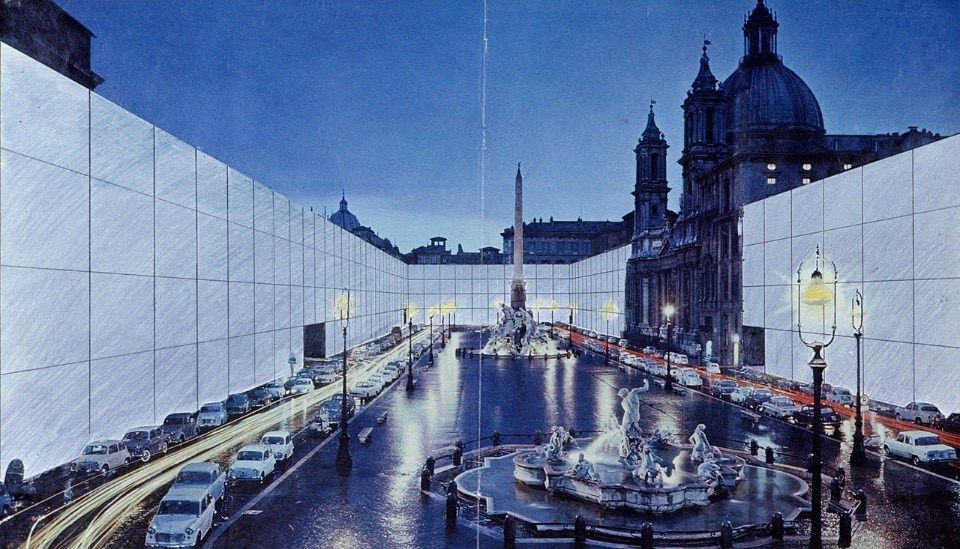 Superstudio, <i>il Monumento Continuo</i>, Piazza Navona, 1970 Courtesy Pinksummer