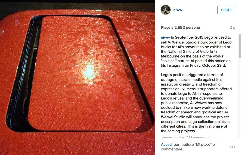 Photo from Ai Weiwei's Instagram account, posted on October 25, 2015 Photo from Ai Weiwei's Instagram account, posted on October 25, 2015