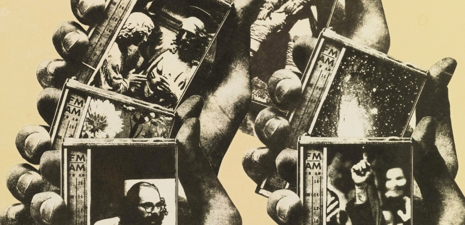 Wallace Berman Untitled (Allen Ginsberg) année 1960 Collage verifax sur carton monté sur bois, (cadre original fabriqué par l’artiste), 29 x 33 cm Collection particulière © Estate of Wallace Berman © galerie frank elbaz, Paris