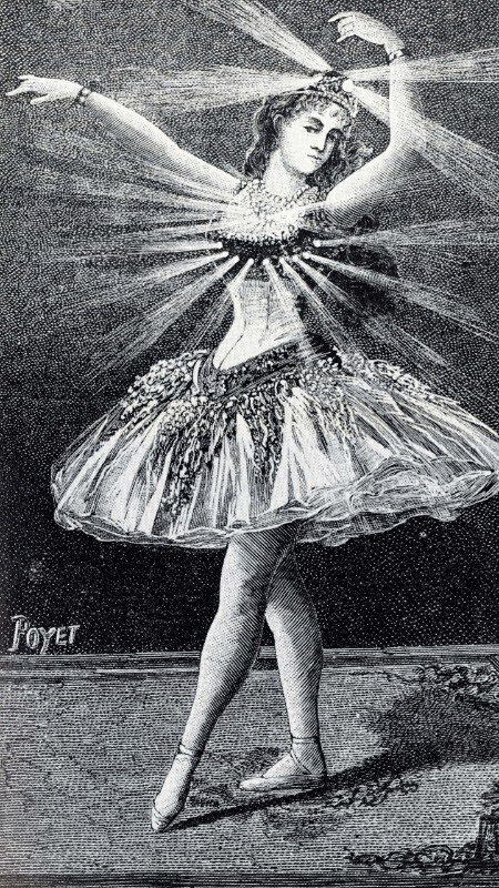 Dancer with electrical costume ligthting, ca. 1881. Hopkins, Albert A. Stage Illusions and Scientific Diversions Including Trick Photography, New York, Munn & Co. 1901