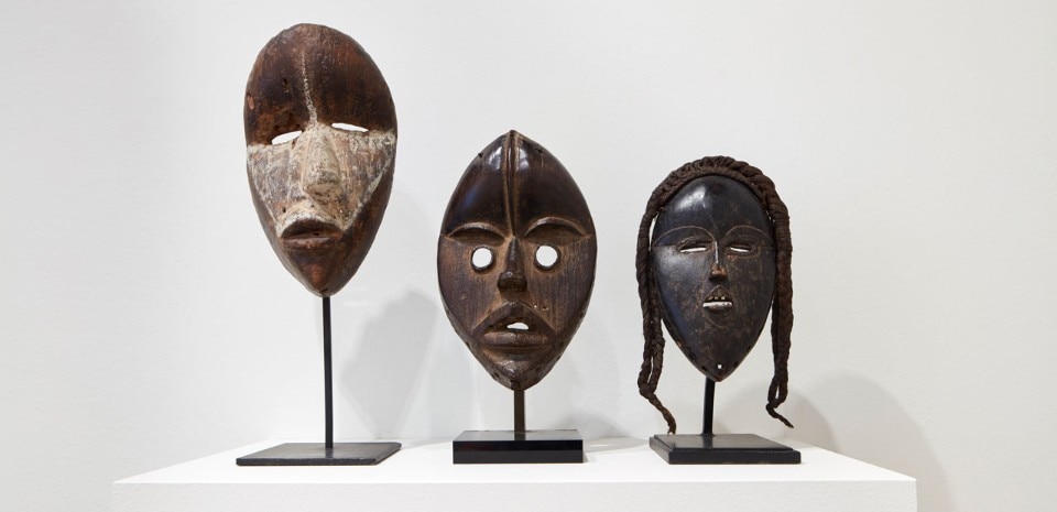 (from the left) Dan, Côte d'Ivoire, mask “disease”, 20th century; Dan, Côte d'Ivoire, mask, 20th century; Dan, Côte d'Ivoire, Deangle mask, 20th century