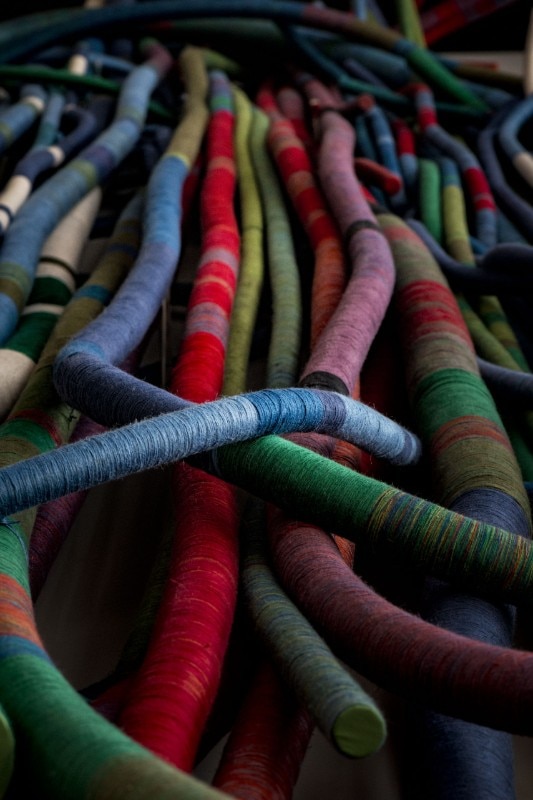 Sheila Hicks, detail of Mega Footprint Near the Hutch (May I Have This Dance?), 2011. Collection of The Mint Museum, Charlotte, NC; gift of the Target Corporation. Courtesy Sikkema Jenkins & Co., New York