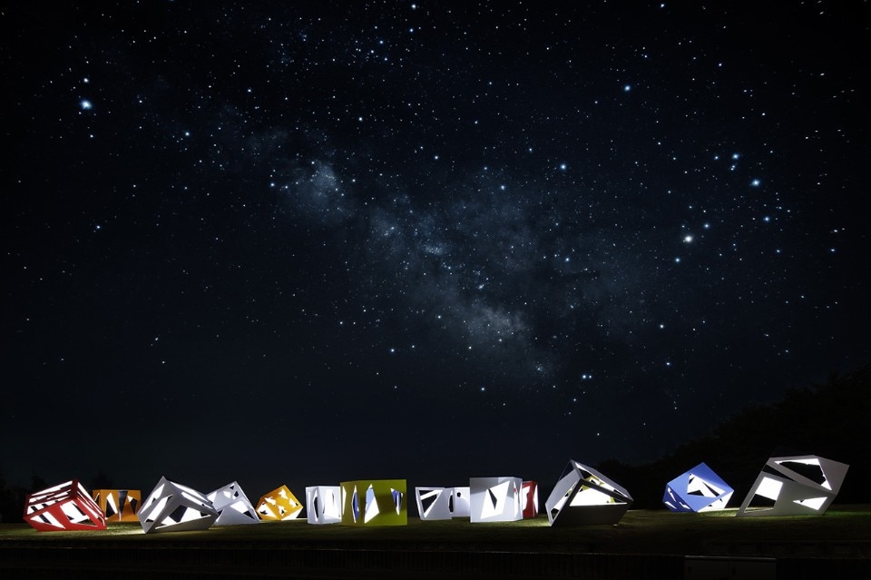 Moriyuki Ochiai Architects Inc, constellation of stargazing tea rooms, Bisei, Japan, 2018