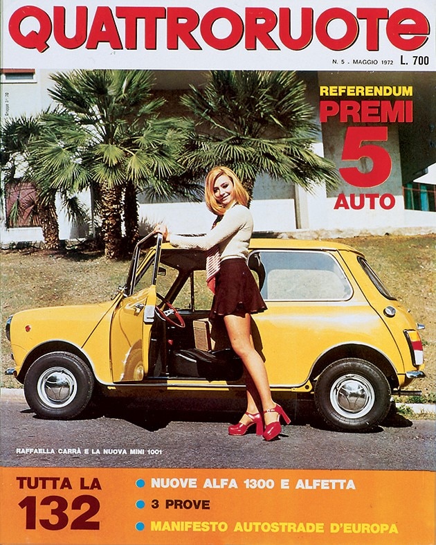 Raffaella Carrà on the cover of Quattroruote, May 1972. 