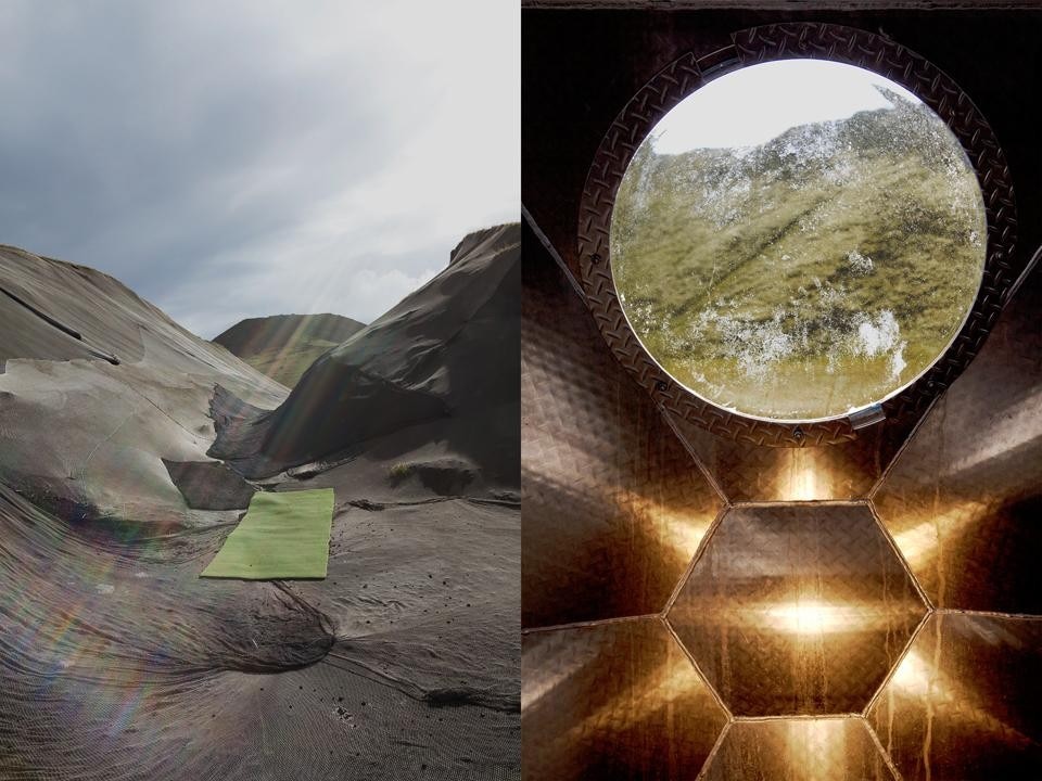 <b>Opening photo:</b> Judy Natal <i>Future Perfect 2010, Geothermal Greenhouse</i>. <b>Above:</b> Judy Natal <i>Future Perfect 2040 Astro Turf</i> and <i>Through the Window</i>.