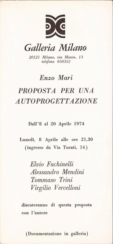 Proposta per un'autoprogettazione, invitation at Galleria Milano, 1974