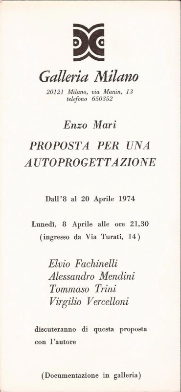 Proposta per un'autoprogettazione, invito della Galleria Milano, 1974