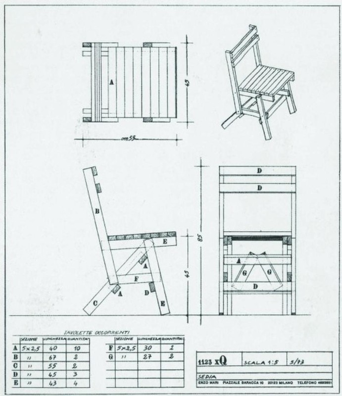 Enzo Mari, Autoprogettazione, project for a chair