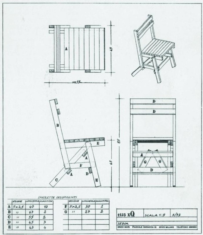 Enzo Mari, Autoprogettazione, project for a chair Enzo Mari, Autoprogettazione, project for a chair