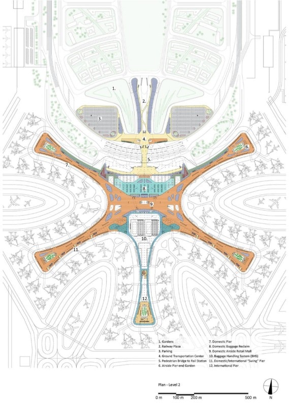Zaha Hadid Architects, Aeroporto internazionale Daxing, Pechino, 2019. Pianta primo livello