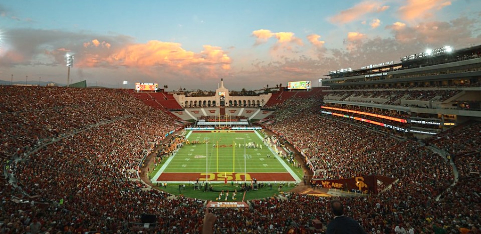 Interior view of the LA Memorial Coliseum in 2019. Photo CanonStarGal on Wikimedia Commons