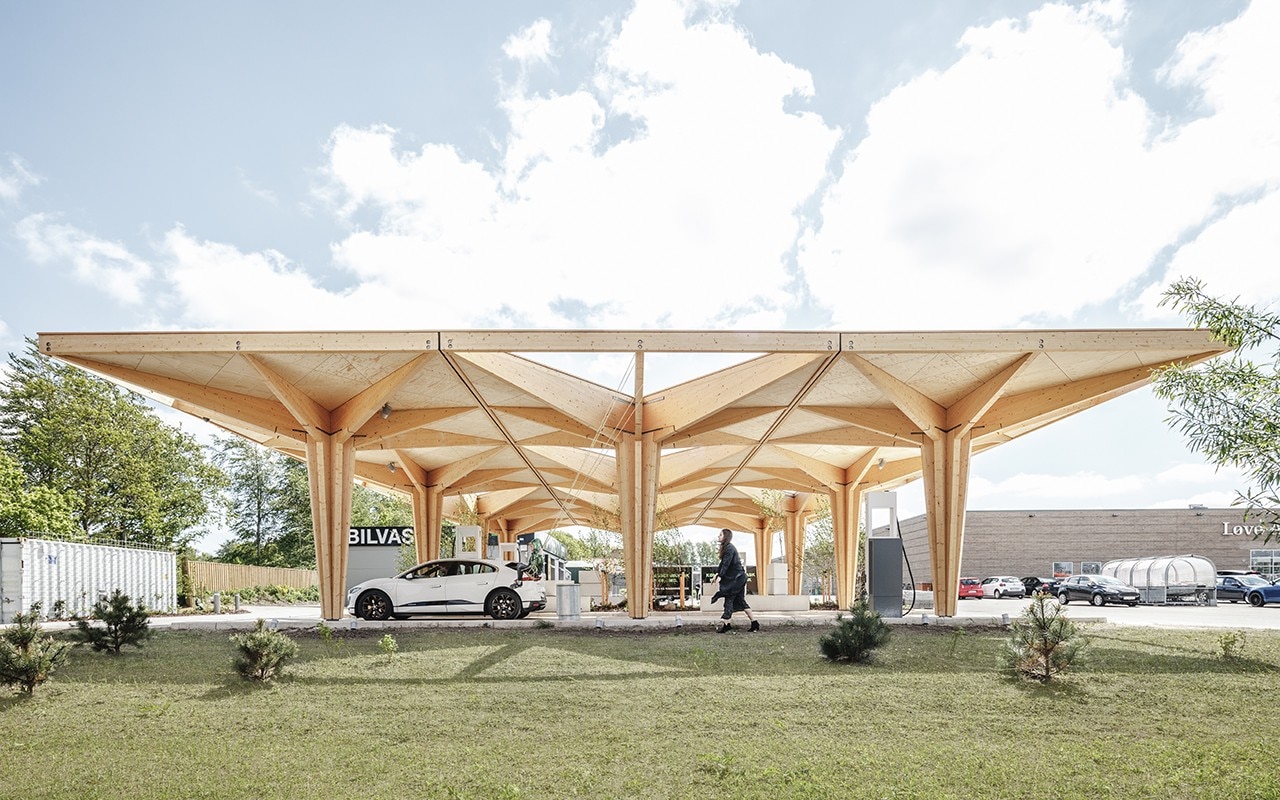 Cobe designs electric car charging station with modular roof - Domus