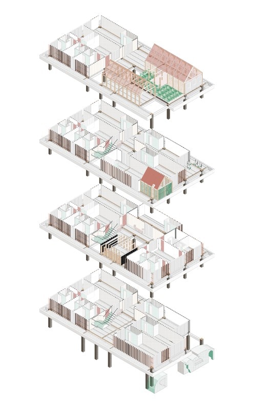 T38 studio, Casa Uno, axonometric drawing