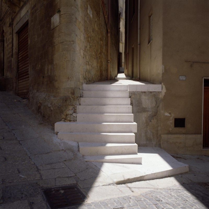 Álvaro Siza and Roberto Collovà, a flight of steps, part of the reconstruction of the cathedral and redesign of Piazza Alicia and its surrounding streets in Salemi, Trapani
