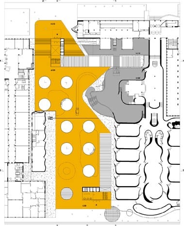 Pianta della biblioteca. In giallo è segnata la copertura al piano terreno