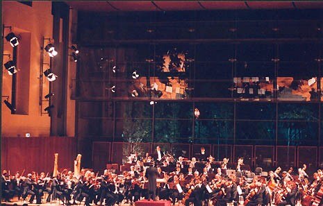 La sala da concerto. Sullo sfondo una delle due pareti vetrate. Foto Luigi Vasini 




