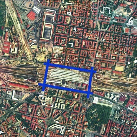 Bologna, veduta aerea dell'area di progetto