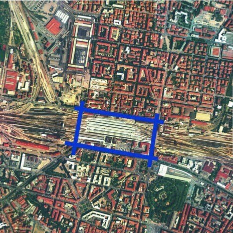 Bologna, veduta aerea dell'area di progetto