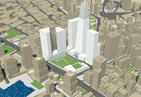 4. <b>Memorial Garden</b>: 4 acri (1,6 ettari) di spazio aperto; 5 torri; residenza a sud di Liberty Street; spazio pubblico: 6,8 acri (2,7 ettari)
