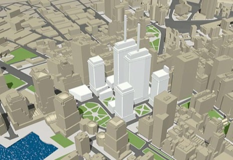 6. <b>Memorial Promenade</b>: lunga passeggiata fino a Battery Park; spazio memoriale e culturale nell'area occidentale; 6 torri; residenza a sud di Liberty Street; spazio pubblico: 27,7 acri (11,2 ettari)
