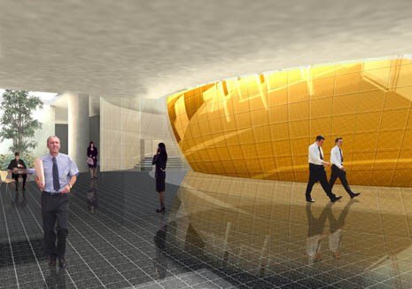 Vetro, acciaio e cemento sono i materiali principali del nuovo edificio che distribuisce gli spazi attorno a un ampio atrio centrale
