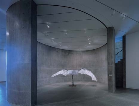 La mostra inaugurale mette in luce il meglio della collezione del museo e gli spazi in cui le opere sono ordinate. Sopra: <i>Book with Wings</i> di Anselm Kiefer