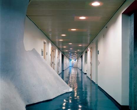 I lunghi corridoi di distribuzione sono intersecati da masse plasmate in forme analoghe a quelle di una spugna, che riflettono gli studi preliminari di Holl 