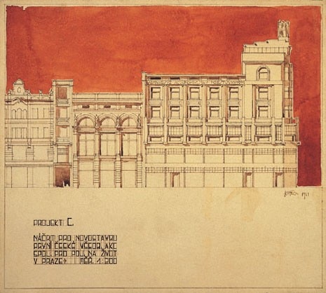 Progetto per la sede della compagnia assicurativa Koruna a Praga, 1911. © Národní technické muzeum, Prag
