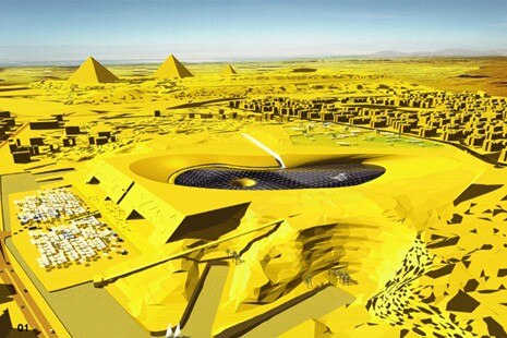 La forma del museo proposto da Coop Himmelb(l)au (secondo classificato) è il risultato di tre diversi sistemi: il museo sotterraneo, il tetto a cono e il paesaggio, il tetto di pietra nera – che nasconde un sofisticato sistema tecnologico in grado di sfruttare il caldo del deserto per produrre energia
