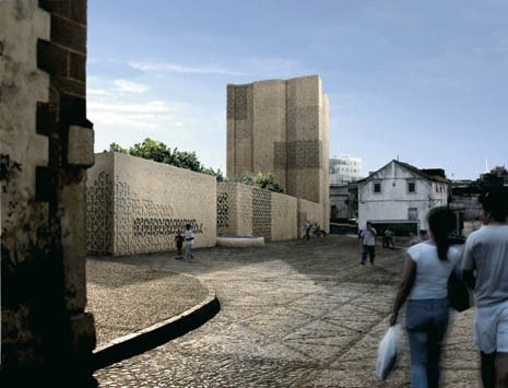 Il muro traforato e il giardino formano una topografia di corpi estrusi, scavati o aggettanti, che genera un gioco di scambi tra interno ed esterno