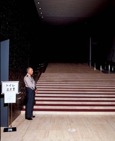 Lo scalone principale conduce gli spettatori dall’ingresso principale al “parco teatrale” 
al primo piano
